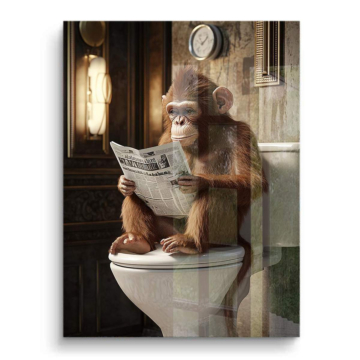 Schimpanse lesend auf Toilette - PVC-Bild glänzend
