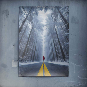 Figura invernal carretera rojo - póster