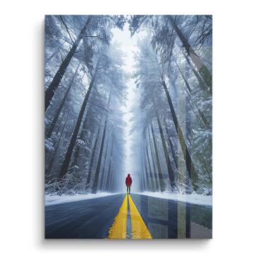 Rote Figur auf winterlicher Straße - PVC-Bild glänzend