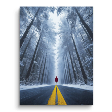 Rote Figur auf winterlicher Straße - PVC-Bild matt