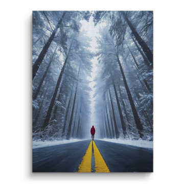 Winter Road Red Figure Canvas Art