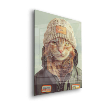 Hipster-Katzenporträt mit Strickmütze - Acrylglasbild