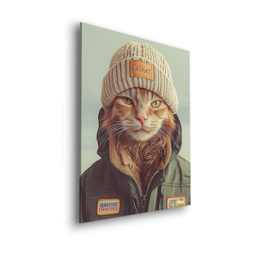 Hipster-Katzenporträt mit Strickmütze - Dibond-Bild matt