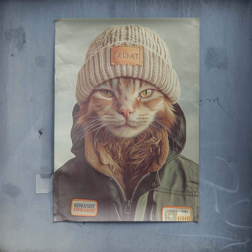 Hipster-Katzenporträt mit Strickmütze - Poster