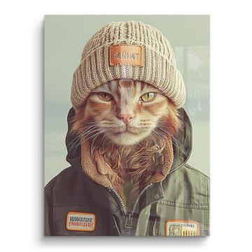 Retrato beanie gato hipster - cuadro PVC brillante