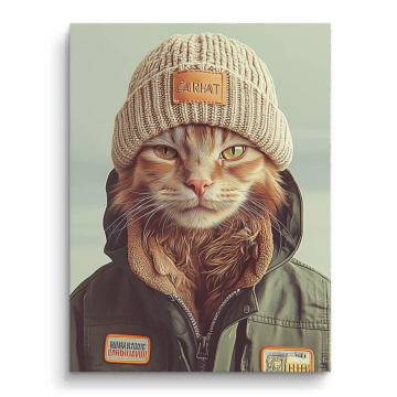 Hipster-Katzenporträt mit Strickmütze - PVC-Bild matt