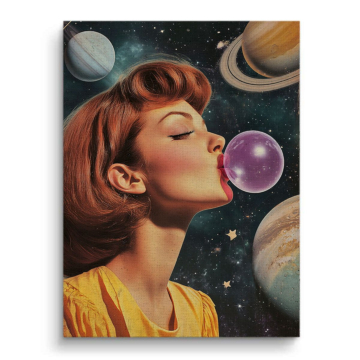 Retro Woman Bubblegum Space Canvas Art
