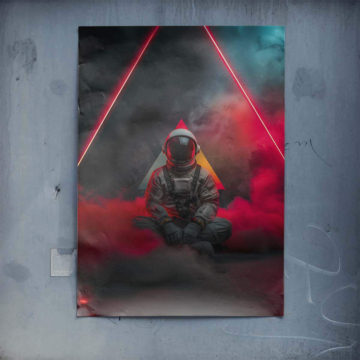 Astronaute sous néon triangle - poster