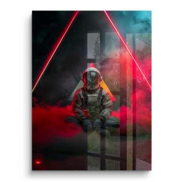Astronaut unter Neon-Dreieck - PVC-Bild glänzend