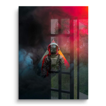 Astronaut im roten Nebe - PVC-Bild glänzend