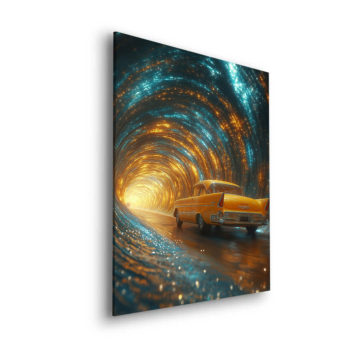 Voiture rétro cosmique tunnel - tableau Dibond mat