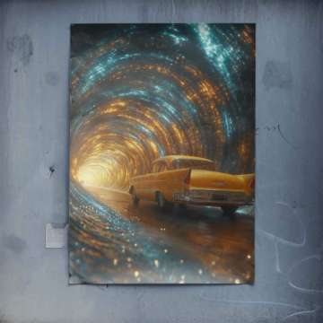 Voiture rétro cosmique tunnel - poster
