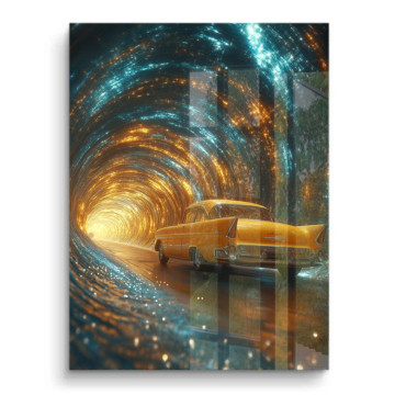 Retroauto im kosmischen Tunnel - PVC-Bild glänzend
