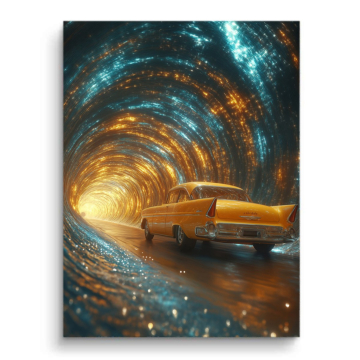 Voiture rétro cosmique tunnel - tableau PVC mat