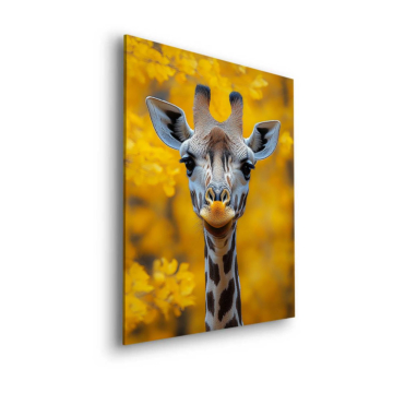 Giraffe retrato amarillo Blooms - cuadro Dibond mate