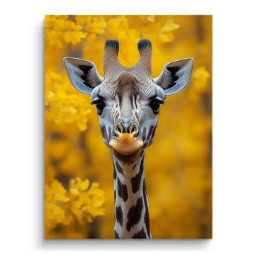 Giraffenporträt mit gelben Blüten - PVC-Bild matt