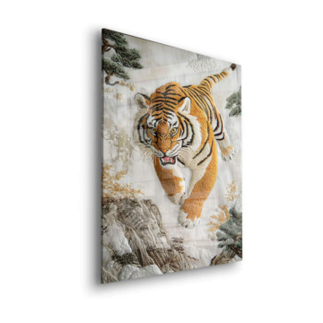 Leaping tigre Embroidery - cuadro en vidrio acrílico