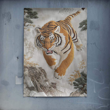 Leaping tygrys Embroidery - plakat