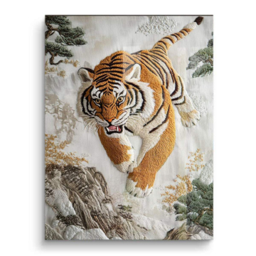 Leaping tygrys Embroidery - obraz na PVC z połyskiem