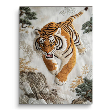 Leaping tygrys Embroidery - obraz na matowym PVC