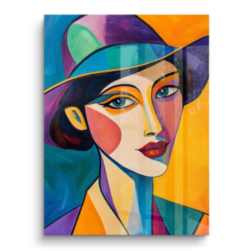 Retrato cubista colorido de mujer - cuadro PVC brillante