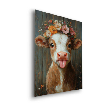 Portrait de veau à couronne de fleurs - tableau Dibond mat