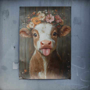 Portrait de veau à couronne de fleurs - poster