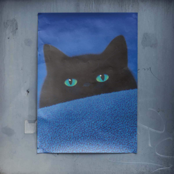 Schwarze Katze mit blauen Auge - Poster