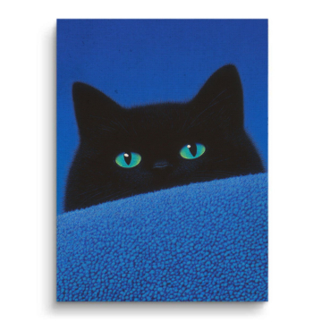 Schwarze Katze mit blauen Auge - Leinwandbild
