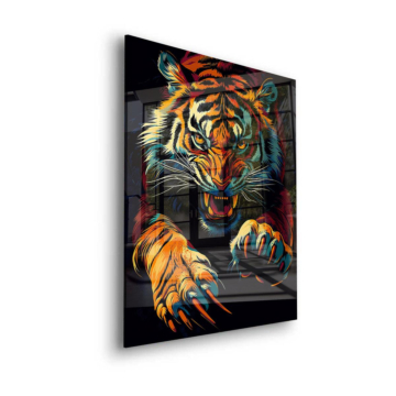 Tigre neón rugiente - cuadro en vidrio acrílico
