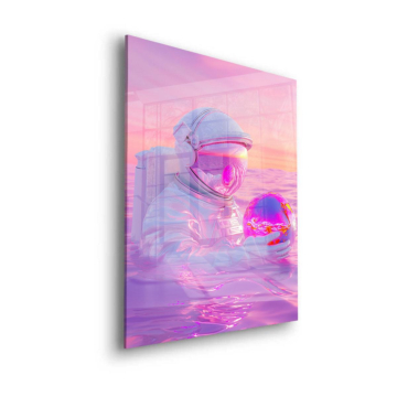 Astronaute rose reflet - tableau en verre acrylique