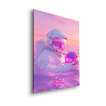 Astronaute rose reflet - tableau Dibond mat