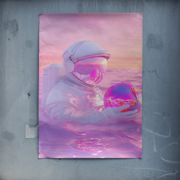 Astronaute rose reflet - poster