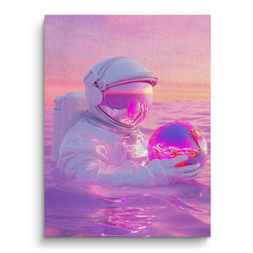 Astronauta różowy odbicie - obraz na płótnie