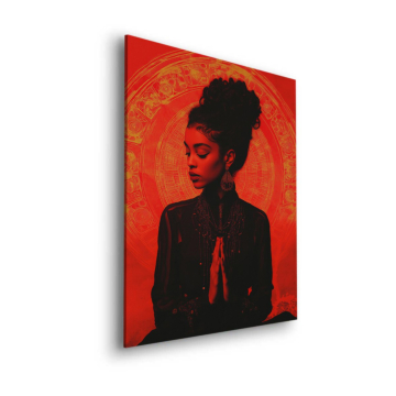 Meditating mujer rojo Mandala - cuadro Dibond mate