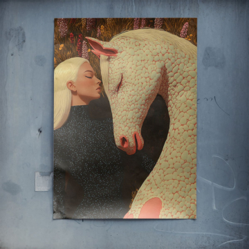 Frau mit weißem Pferd - Poster