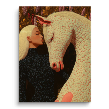 Mujer y caballo blanco - cuadro en lienzo