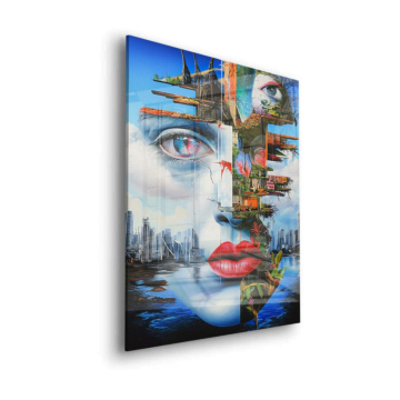 Surreale Stadt-Gesichts-Collage - Acrylglasbild
