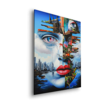Surreale Stadt-Gesichts-Collage - Dibond-Bild matt