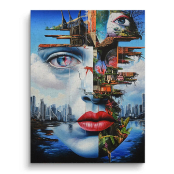 Surreal City Face Collage Canvas Art