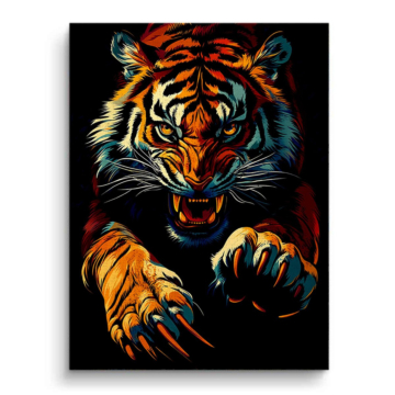 Neonfarbener brüllender Tiger - Leinwandbild