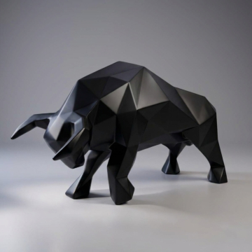 Satin Black and Gold Geometric Bull Designer Figure, 120 cm