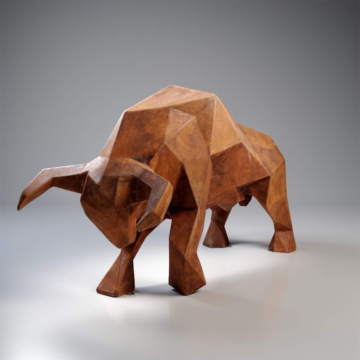 Satin Rust Effect Decorative Geometric Bull Sculpture, 120 cm