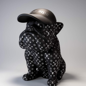 Matte Modern Interior Bulldog With Cap Sculpture