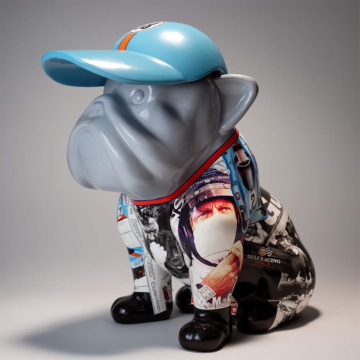Satin McQueen Modern Interior Bulldog With Cap Sculpture, 100 cm