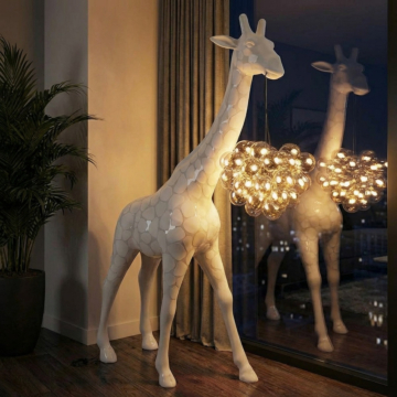 Green Gloss Luxury Floor Giraffe Lamp Sculpture, 230 cm