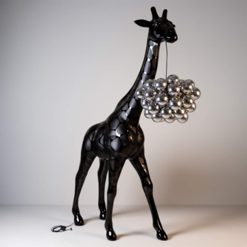 Black Gloss Luxury Floor Giraffe Lamp Sculpture, 230 cm