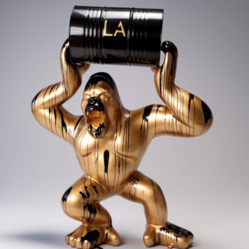 Black Gloss Urban Art Large Decorative Barrel Lifting Gorilla Sculpture, 250 cm