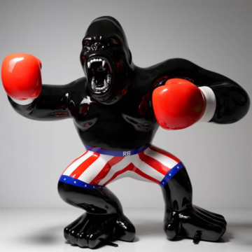 Black Gloss Luxury Floor Boxing Gorilla Sculpture, 180 cm
