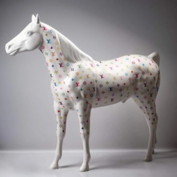 Red Gloss Monogram Luxury Floor Horse Sculpture, 200 cm